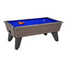 Billard 7 Feet pool anglais oméga chêne gris tapis bleu.