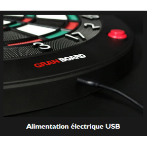 Le jeu de fléchette Granboard 3s est alimenté par port USB ou par piles.