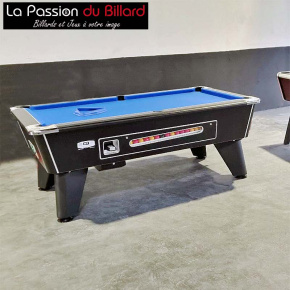 Billard de bar avec monnayeur modèle Oméga noir tapis bleu.