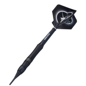 Fléchette de 18 grammes Unicorn Core plus Rubberised noire à pointe souple.