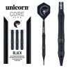 Jeu de fléchettes pointe plastique de 18 grammes Unicorn Core plus Rubberised black.