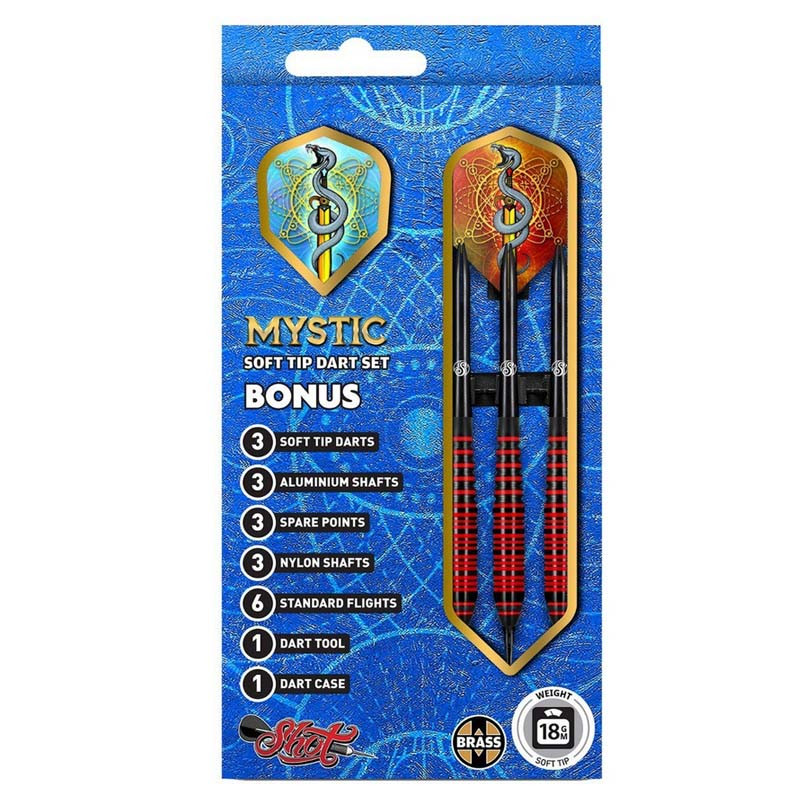 Jeu de fléchettes pointe souple de 18gr modèle Mystic de la marque Shot.