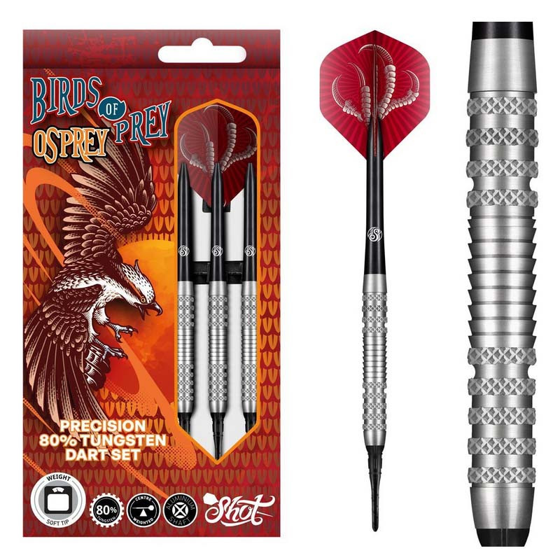 Fléchettes professionnelles 18 grammes pointe nylon 80% de tungstène Osprey Shot.