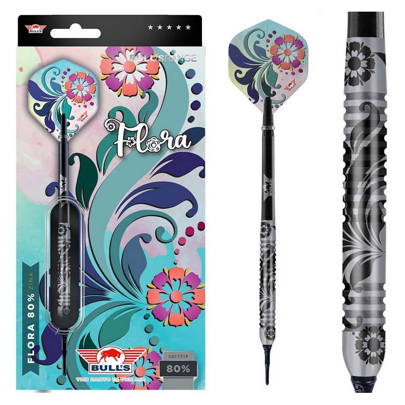 Jeu de fléchette professionnel 5 étoiles, 80% tungstène modèle Flora Zina de chez Bull's.