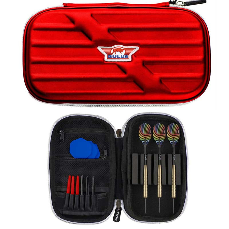 Étui de rangement pour un jeu de fléchette de la marque bull's Wings case rouge vif.