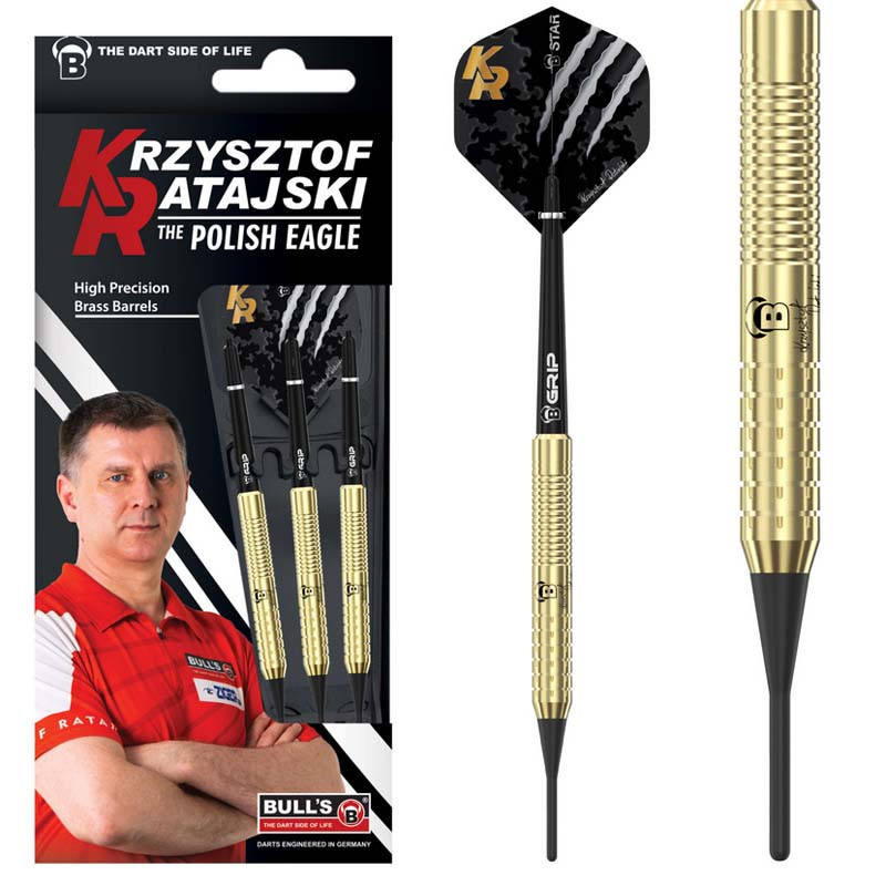 Fléchettes BULL'S Krzysztof Ratajski Soft 18g en laiton doré.
