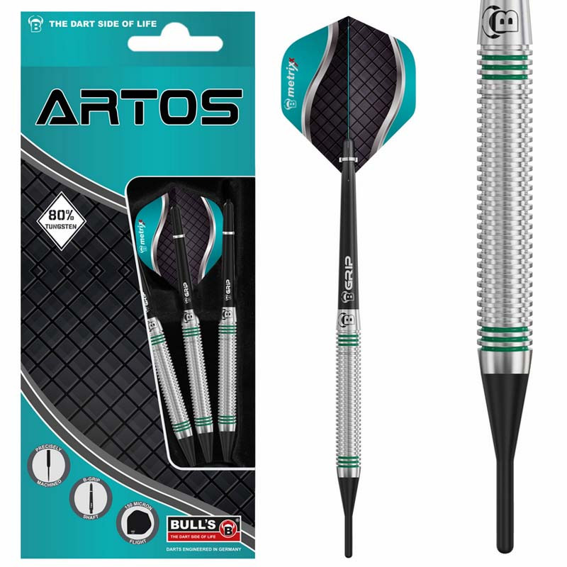 Fléchettes BULL'S Artos AR1 Soft Tip 80% Tungstène, design mint élégant.