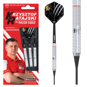 Fléchettes BULL'S Krzysztof Ratajski Soft Tip 18g, idéales pour débutants.