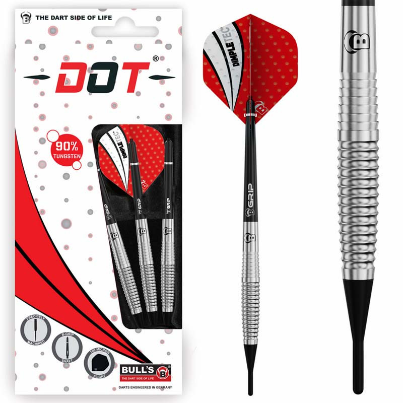 Fléchettes BULL'S Dot D1 – 90% Tungstène, 18g, Soft Tip.