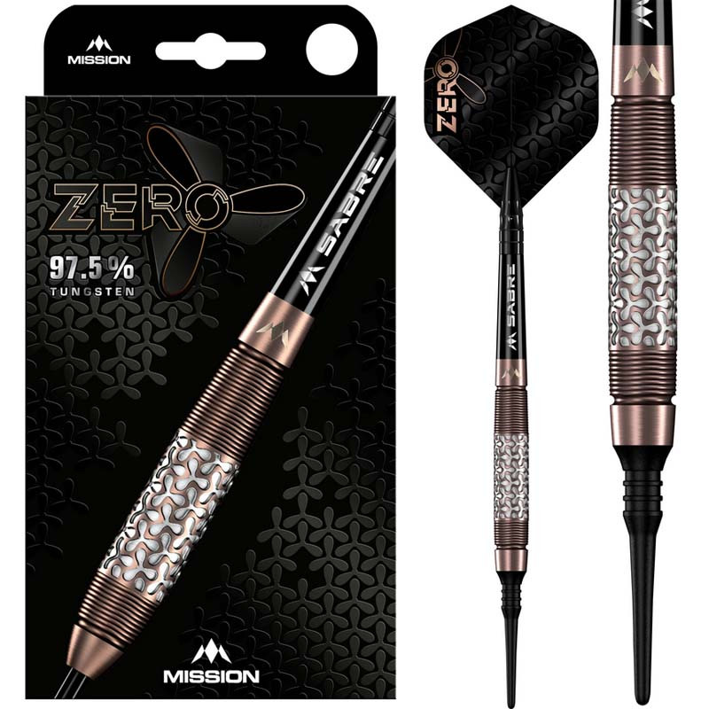 Mission Zero Soft Tip – Fléchettes en tungstène 97,5% avec finition PVD bronze.