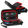 Compartiments pour 12 jeux de flights et 15 shafts dans l'étui BULL'S Orbis XL.