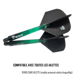 Shafts Bull’s B-Grip-2TTB montés avec ailettes DragonFlight – compatibilité parfaite et maintien solide.
