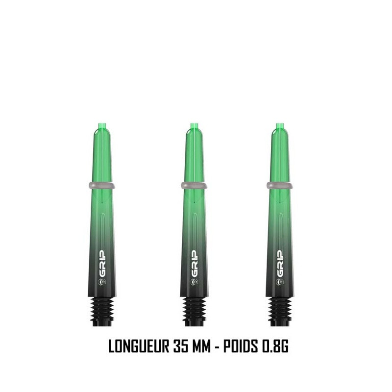 Shafts Bull’s B-Grip-2 TTB verts 35 mm – lot de 3 tiges transparentes légères et solides