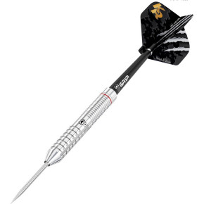 Détail du grip strié et design ailettes Ratajski griffes argentées sur fond noir