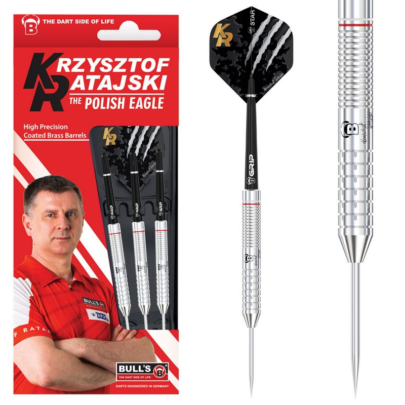 Jeu complet de fléchettes acier Bull’s Ratajski 24g avec shafts et flights pro
