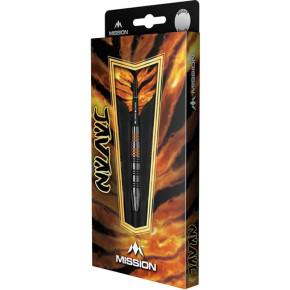 Packaging Mission Javan 22g, design tigre noir et orange, pour fléchettes acier brass.