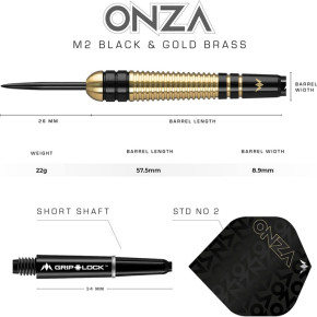 Vue détaillée du fût Onza M2 avec dimensions précises et composants.
