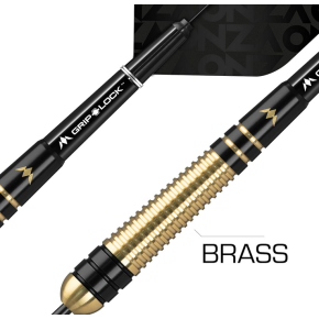Gros plan sur le grip du fût en laiton noir et or et le shaft Grip Lock Mission.