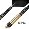 Gros plan sur le grip du fût en laiton noir et or et le shaft Grip Lock Mission.