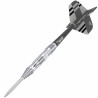 Vue dynamique de la fléchette Bull’s Tac T1 – grip avant et arrière sculpté CNC