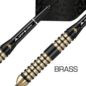 Grip raffiné et fût noir/doré des fléchettes Onza M4 24g