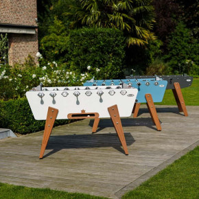 Baby-foot Stella Outdoor blanc et bois pour terrasse extérieure – Idéal pour toutes saisons.