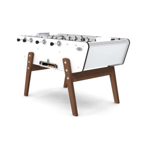 Vue latérale du kicker Stella Star Outdoor blanc avec pieds en bois moabi massif.