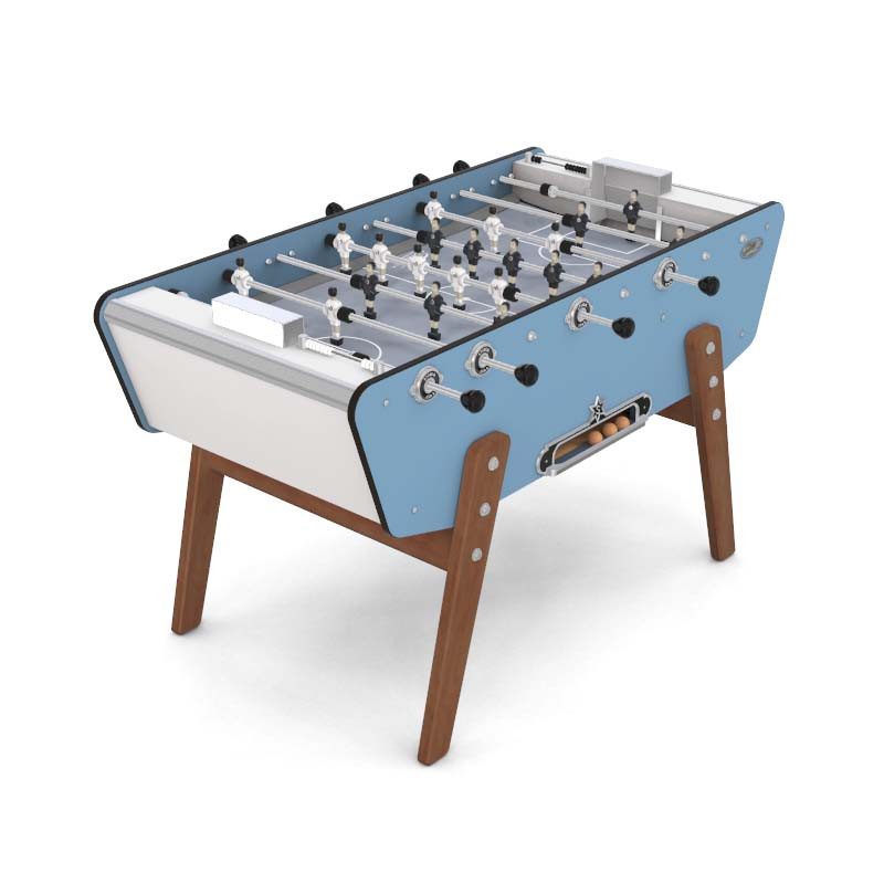 Baby-foot résistant aux intempéries avec caisse bleue HPL et structure waterproof