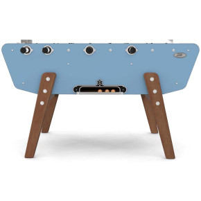 Vue de face du babyfoot Stella Star Outdoor bleu Cap-Ferret avec pieds en moabi massif