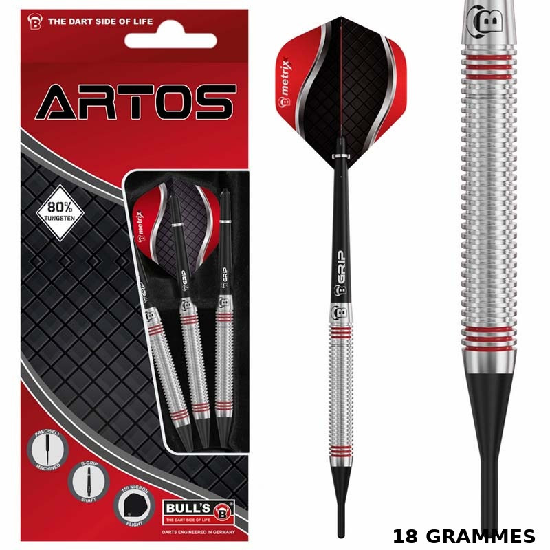 Jeu de 3 fléchettes BULL'S Artos AR3 18g, tungstène 80 %, fléchettes électroniques