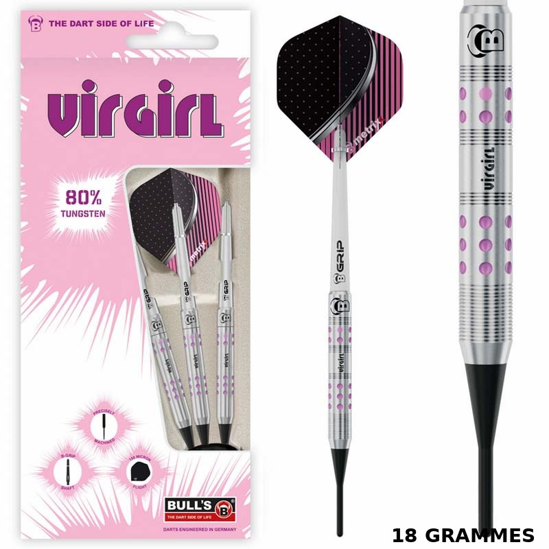 Emballage officiel Bull’s Virgirl avec visuel rose et inscription 80 % tungstène.