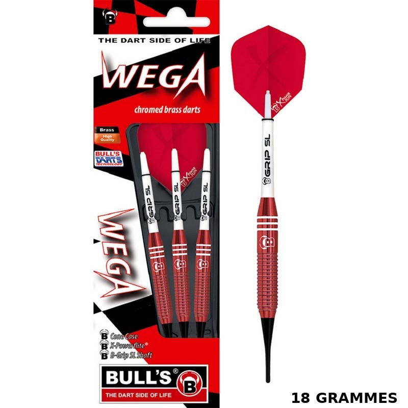 Emballage officiel BULL’S Wega avec visuel bordeaux, parfait pour fléchettes débutants.