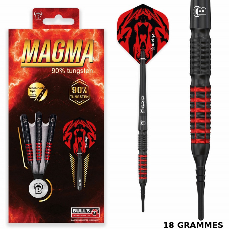 BULL'S Magma 18g – fléchettes pro noir/rouge Tungstène 90 %.