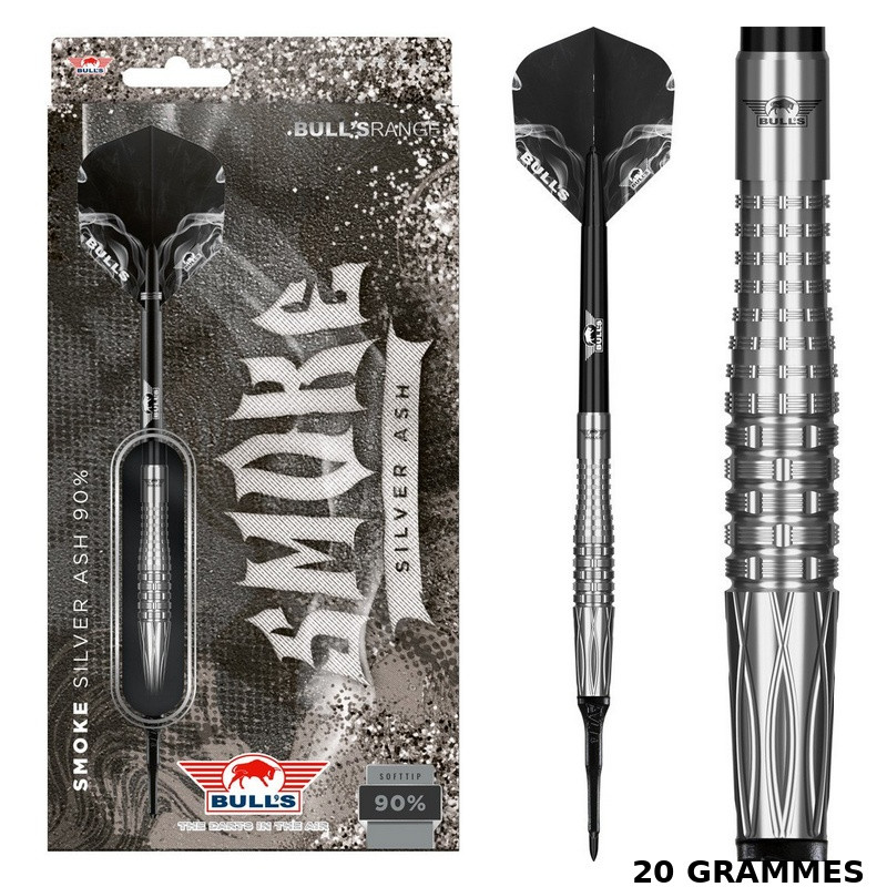 Fléchettes Bull's Smoke Silver Ash 90 %, design gris métallisé.