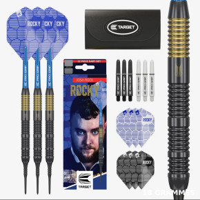 Set complet Josh Rock Soft Tip 18g avec wallet Target et 9 shafts Pro Grip