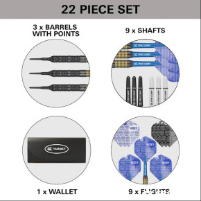 Set complet fléchettes Josh Rock 18g avec wallet, shafts et ailettes Pro Grip