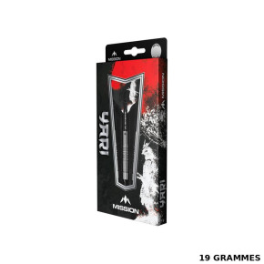 Mission Yari 19g Soft Tip avec shaft Sabre et flight rouge-noir.