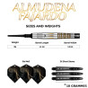 Dimensions des fléchettes Almudena Fajardo 18g avec shaft Sabre et flights design.