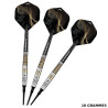 Set de 3 fléchettes Mission Almudena Fajardo 18g avec finition noire et or, pointe souple.
