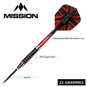 Détails du jeu de fléchette Darryl Fitton : baril tungstène 95 %, shafts Sabre, flights Dazzler.