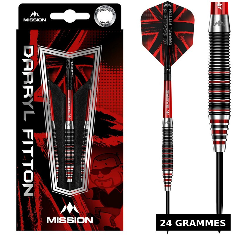 Packshot Mission Darryl Fitton “The Dazzler” 24 g – 95 % tungstène, Electro Black & Red.