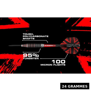 95 % Tungsten – finition Electro noir/rouge, version Steel Tip.