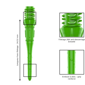 Cette pointe possède un léger grip, elle est rigide, durable et se plante sans problème dans toutes les cibles
