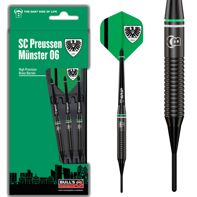 Lot de 3 fléchettes pour débutant en cible connectée Bull's Preussen Munster 18 grammes.
