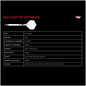 Caractéristique des fléchettes pro Bull's Aviation 90% de tungstène.