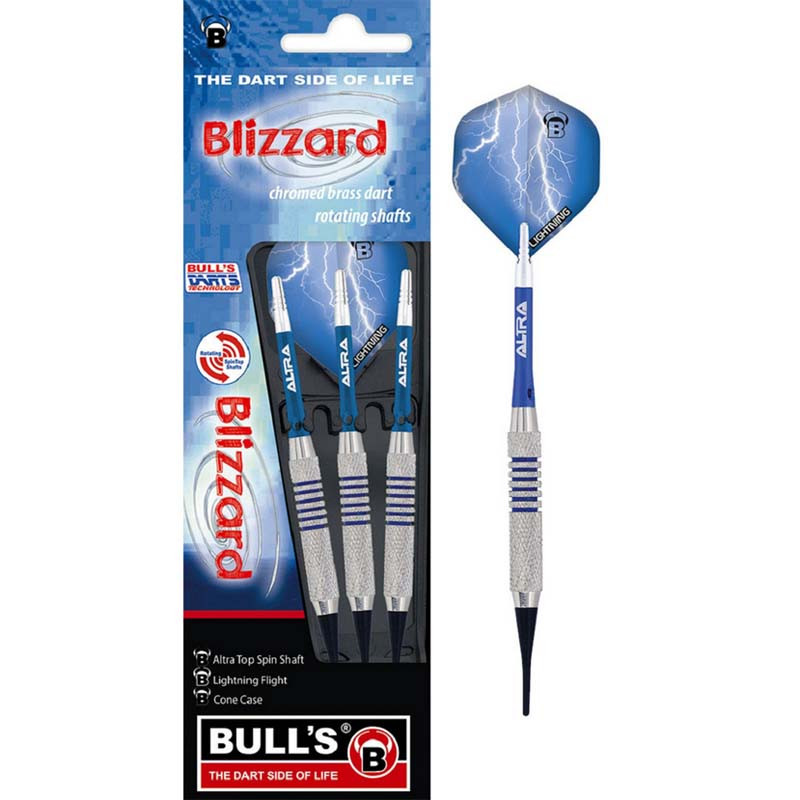 Fléchettes BULL'S Blizzard Soft 18g avec grip moleté.