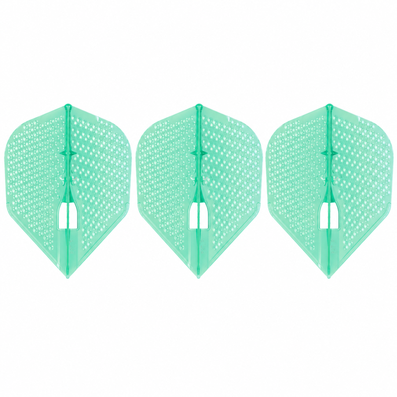 3 ailettes L-Style L-Flight PRO Dimple L3 Pearl Emerald format Shape alignées sur fond blanc.