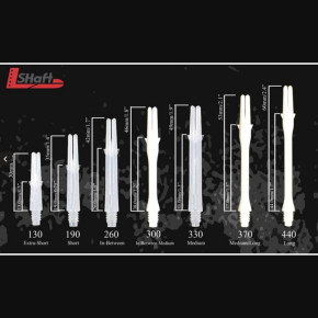 Tableau des longueurs L-Style Laro Carbon pour choisir ses shafts de fléchettes noirs.