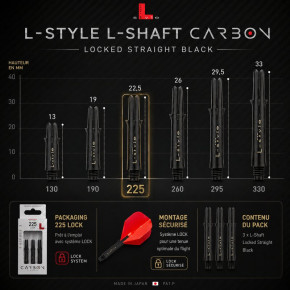 Guide des longueurs L-SHaft Carbon Locked Straight Black avec format 225 mis en avant.