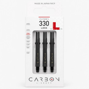 Packaging L-SHaft Carbon Locked Straight 330 Black avec 3 shafts carbone et rings inclus.